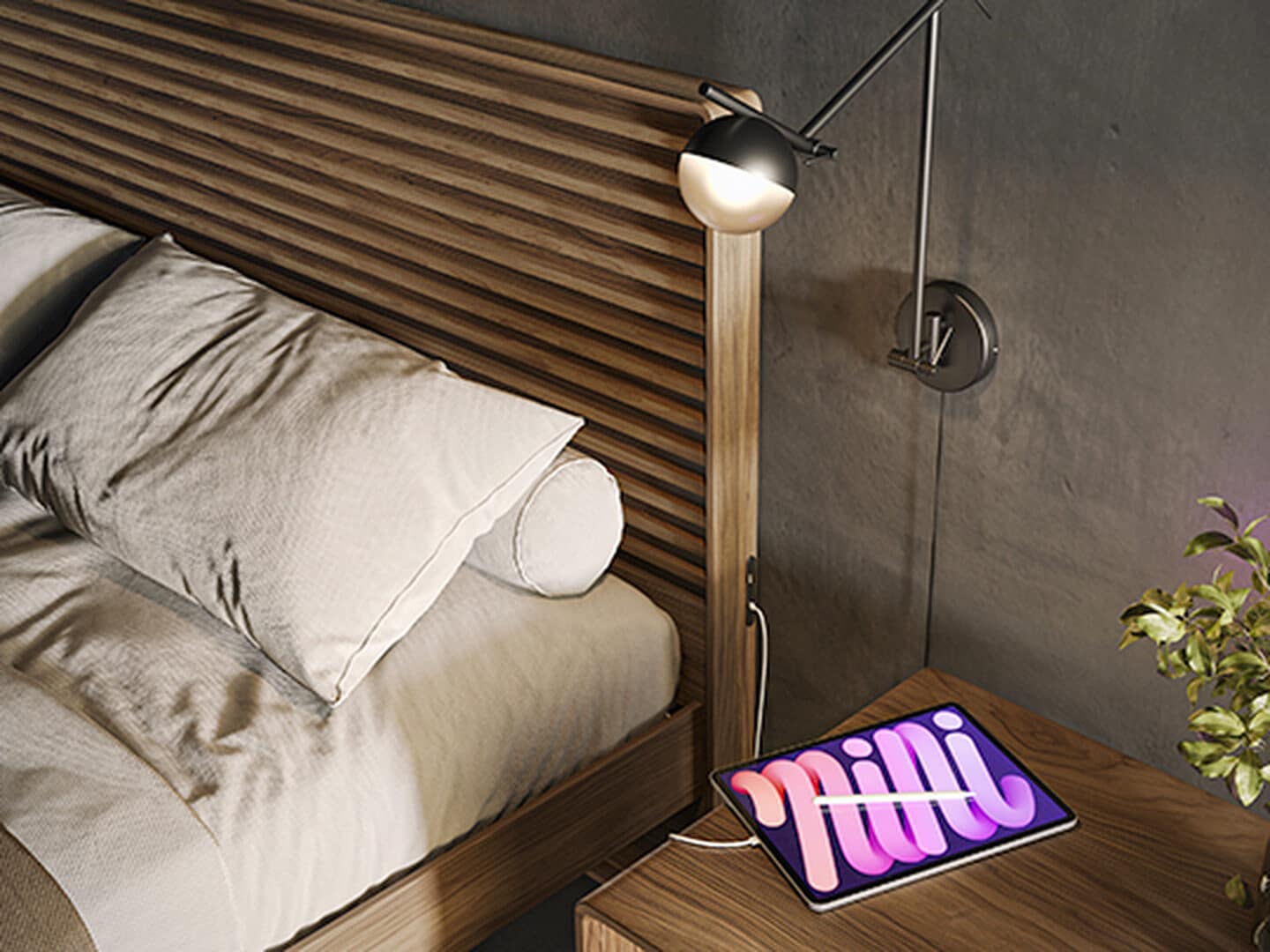 Cross Linq Modern Walnut Bed Bdi Bedroom Furniture Power Connections Nightstand 540 405
