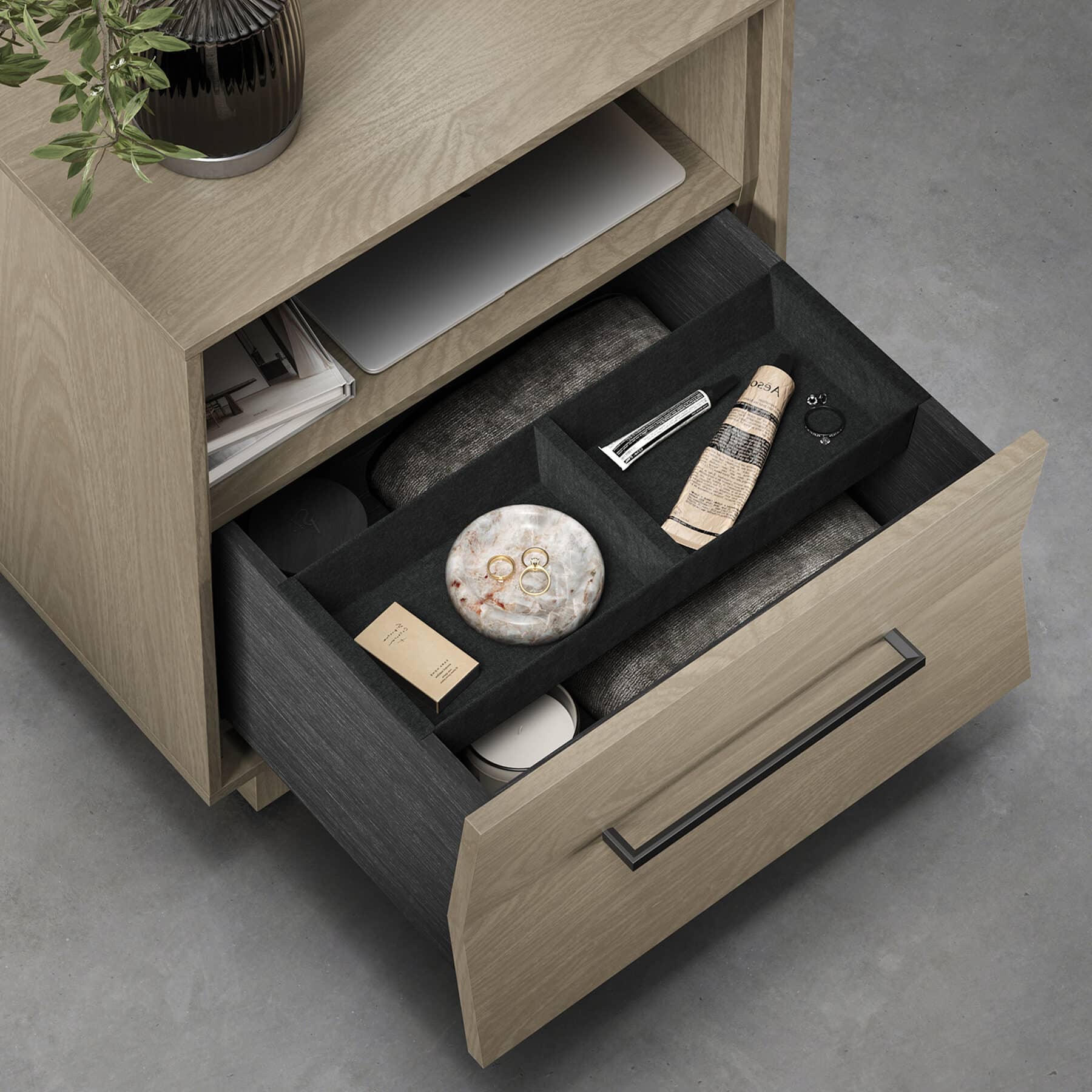 Kava 9681 Modern Wood Bedroom 20 Side Table Bdi Furniture Washed Oak Open Drawer Storage 720