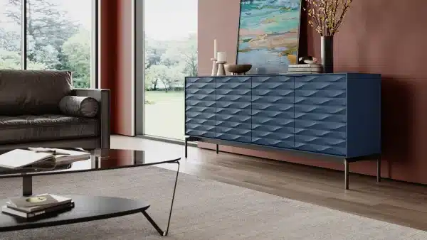 Ripple Credenza 7629 Bdi Ocean Blue Brushed Brass Modern Storage Dino 1440