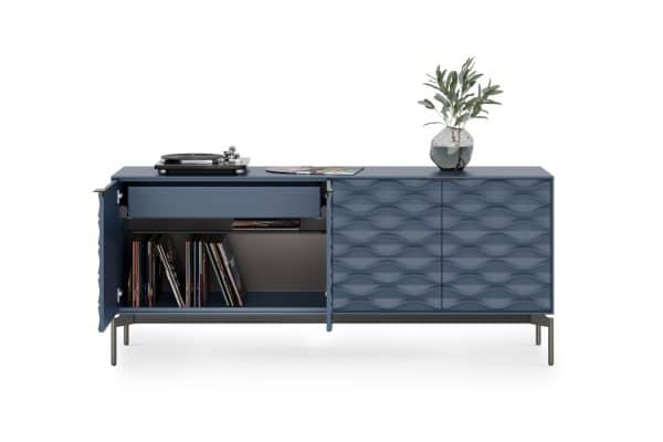 Ripple Credenza 7629 Bdi Ocean Brushed Carbon Modern Storage Console Detail Open Doors 05